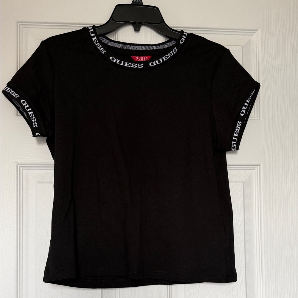 GUESS Black Short Sleeve Tee with Logo Trim